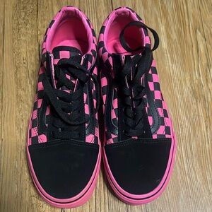 Vans Women's Pink and Black Checkered Sneakers